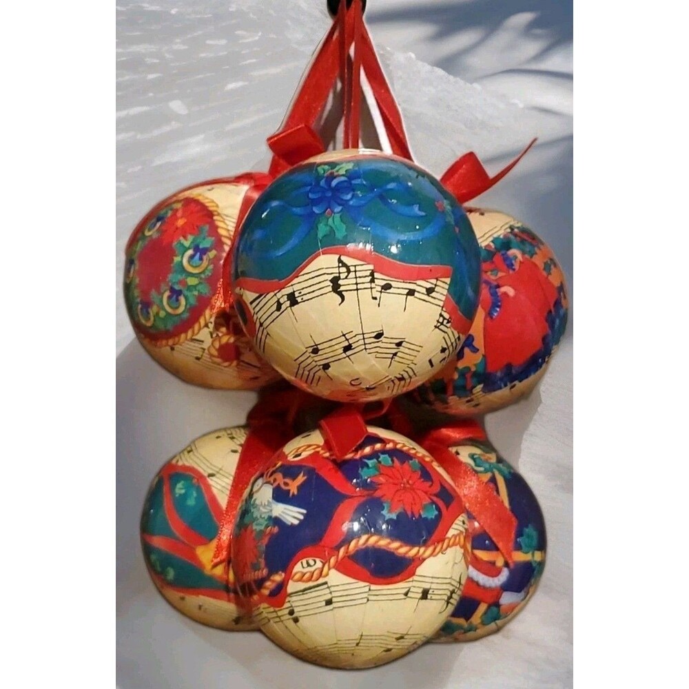 Vintage The Twelve Days of Christmas Decoupage Ornaments Lot Of 6 # 9, 7,6,5,3,2